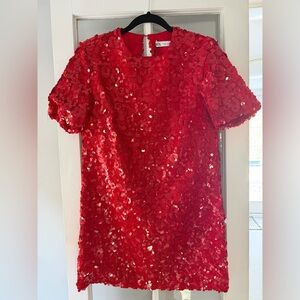Zara NWT Red Sequin Short Sleeve Dress M